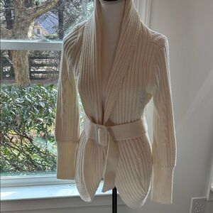 White house black market Cream Ribbed Belted Cardigan